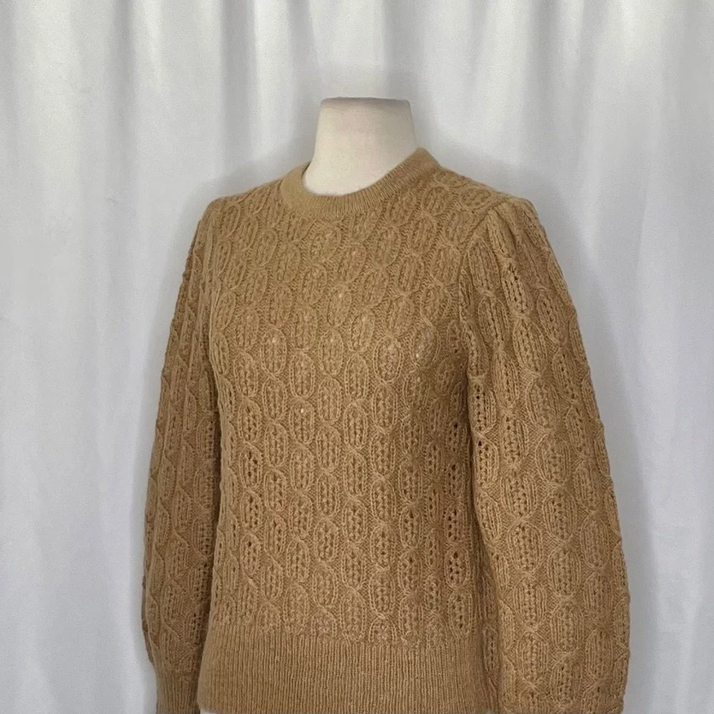 NWT!! J. CREW Balloon Sleeve Cable Knit Sweater Pale Clay Tan‎ Brown X-Small - Picture 7 of 15